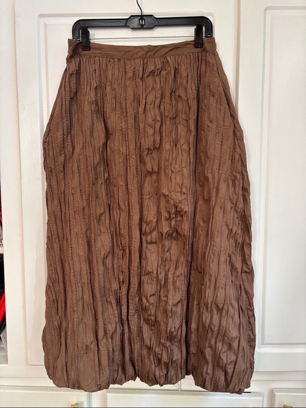 Zara wrinkled effect satin finish balloon bubble hem brown midi skirt sz.M - Picture 5 of 16